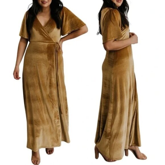 BALTIC BORN Meghan Gold Velvet Wrap Maxi Dress - Picture 2 of 11